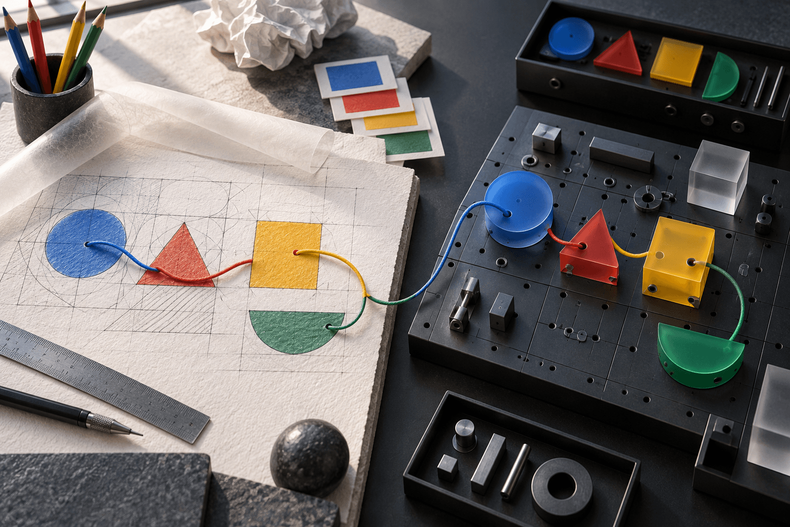 Two connected surfaces representing a unified design and code workflow.