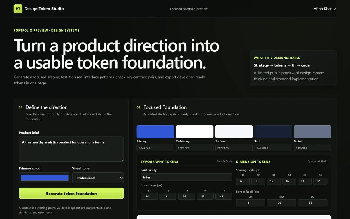 Design Token Studio real product interface